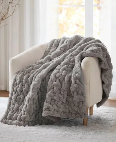 Madison Park Ruched Reversible Faux-fur Throw, 50" X 60" In Gray