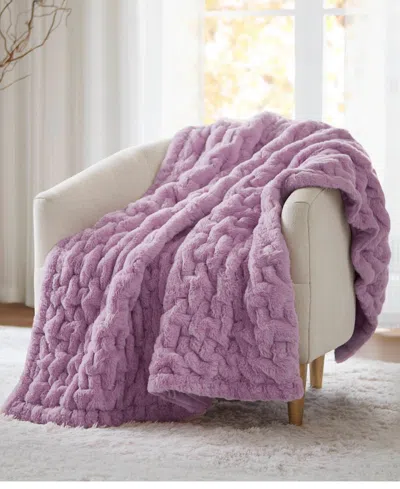Madison Park Ruched Reversible Faux-fur Throw, 50" X 60" In Purple