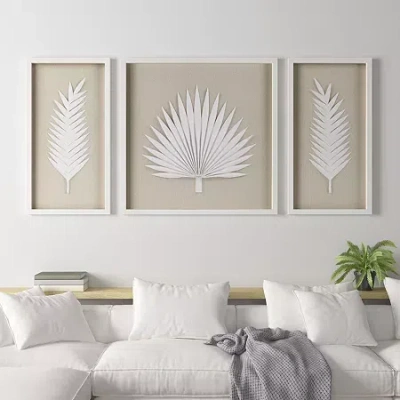 Madison Park Sabal Palm Rice Paper Shadow Box 3-pc. Wall Art Set In White