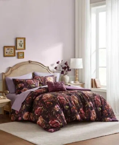 Madison Park Seraphina Velvet Floral Print Comforter Sets In Purple