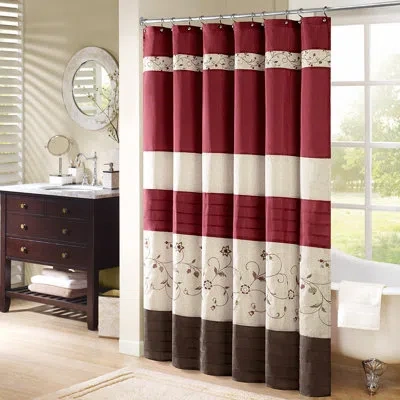 Madison Park Serene Polyester Shower Curtain In Red