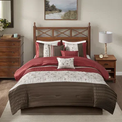 Madison Park Serene Red Pieced Cal King 7-piece Comforter Set