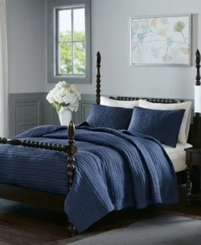 Madison Park Signature Signature Serene Hand Quilted 3-pc. Quilt Set, Full/queen In Blue