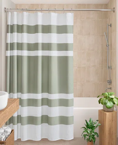 Madison Park Spa Waffle 3m-scotchgard Shower Curtain, 72" X 72" In Sage Green