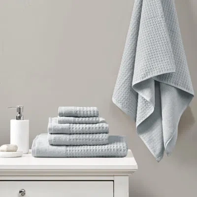 Madison Park Spa Waffle Cotton Jacquard Bath Towel 6 Piece Set In Blue