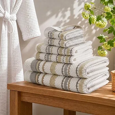 Madison Park Sutton Stripe 6 Piece 6-pc. Bath Towel Set In Beige