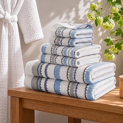 Madison Park Sutton Stripe 6 Piece 6-pc. Bath Towel Set In Blue