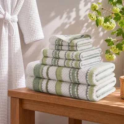 Madison Park Sutton Stripe 6 Piece Towel Set In Green