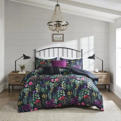 Madison Park Tasha Floral Comforter Set In Black