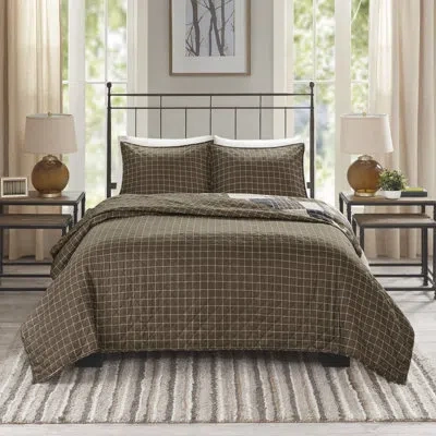 Madison Park Timber 3 Piece Reversible Printed Quilt Set In Black,brown