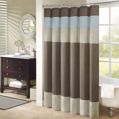 Madison Park Trinity Faux Dupioni And Polyester Shower Curtain In Natural,trinity Blue
