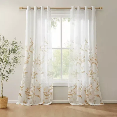 Madison Park Vera Grommet Top Sheer Single Curtain Panel In Yellow