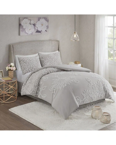 Madison Park Veronica Tufted Cotton Chenille Floral Comforter Set In Gray