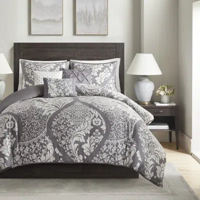 Madison Park Vienna 6 Piece Cotton Sateen Duvet Cover Set In Slate