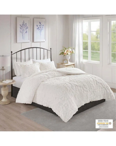 Madison Park Viola Tufted Cotton Chenille Damask Comforter Set In White