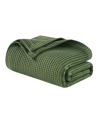 Madison Park Waffle Weave Cotton Blanket, King In Green