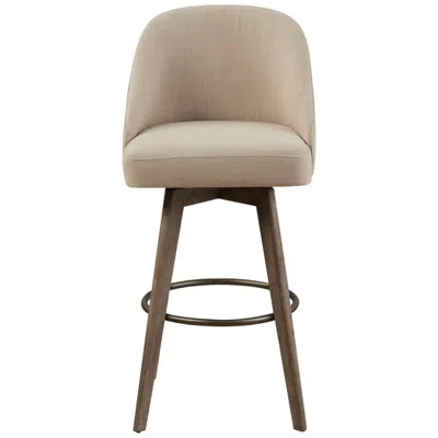 Madison Park Walsh 30" Modern Sand Fabric Swivel Barrel Bar Stool In White
