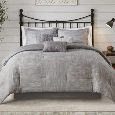Madison Park Walter 7 Piece Printed Weave Seersucker Comforter Set In Gray