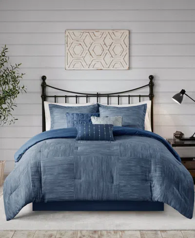Madison Park Walter Seersucker 7-pc. Comforter Set, King In Navy