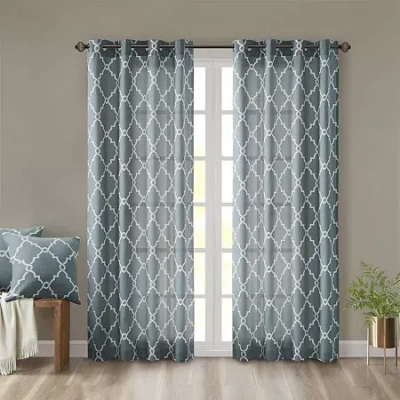 Madison Park Westmont Fretwork Print Grommet Top Light-filtering Single Curtain Panel In Blue