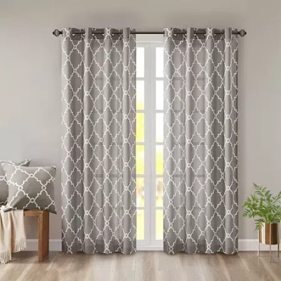 Madison Park Westmont Fretwork Print Grommet Top Light-filtering Single Curtain Panel In Gray