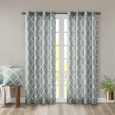 Madison Park Westmont Fretwork Print Grommet Top Light-filtering Single Curtain Panel In Green