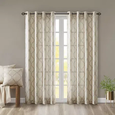 Madison Park Westmont Fretwork Print Grommet Top Light-filtering Single Curtain Panel In Neutral