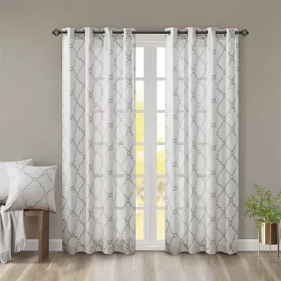 Madison Park Westmont Fretwork Print Grommet Top Light-filtering Single Curtain Panel In White