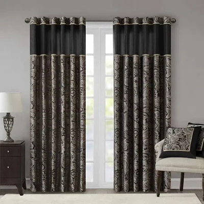 Madison Park Whitman Rod Pocket Light-filtering Set Of 2 Curtain Panel In Black
