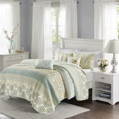 Madison Park Willa 6 Piece Cotton Quilt Set With Throw Pillows In Green