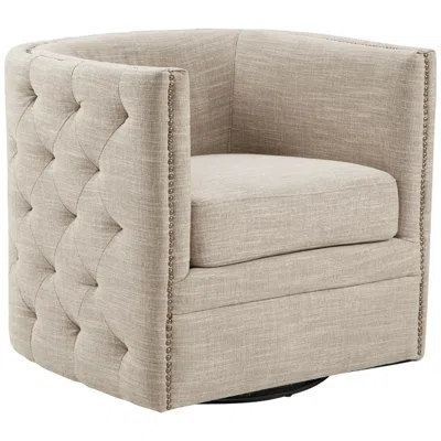 Madison Park Wilmette Taupe Tufted Fabric Barrel Swivel Accent Chair In White