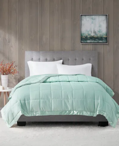 Madison Park Windom Lightweight Down Alternative Satin Trim Blanket, Full/queen In Green
