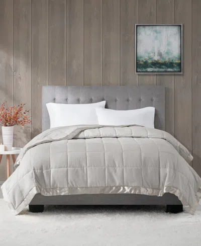 Madison Park Windom Lightweight Down Alternative Satin Trim Blanket, Twin In Grey