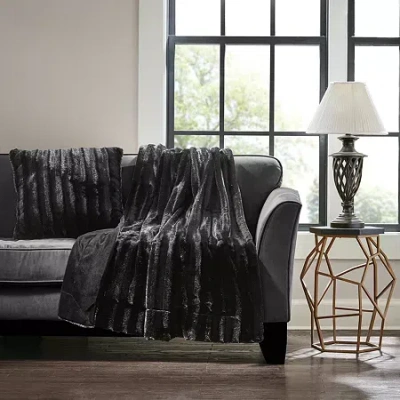 Madison Park York Faux Fur Square Throw Pillow In Black