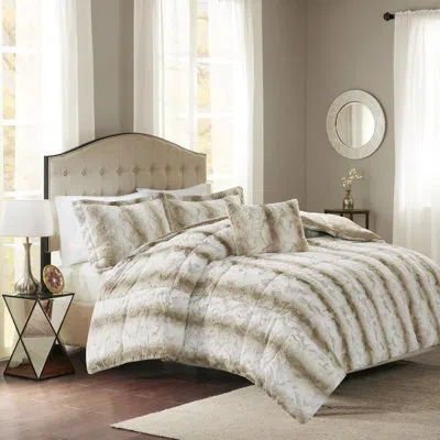 Madison Park Zuri Faux Fur Comforter Set In Sand