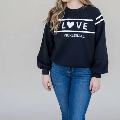 Madison Pickleball Love Long Sleeve Sweatshirt In Black In Blue
