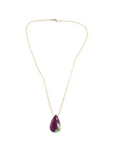 Madison Ruby Zoisite Teardrop Necklace In Gold