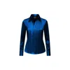 Madison / Savile Women's Blue Quartz Regent Pleated Satin French Cuff Shirt Two In Blue