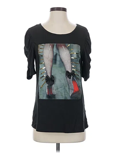Pre-owned Madison Short Sleeve Top Black Graphic Pattern Scoop Neck Tops