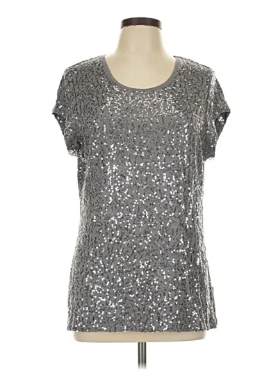 Pre-owned Madison Short Sleeve Top Silver Metallic Pattern Scoop Neck Tops