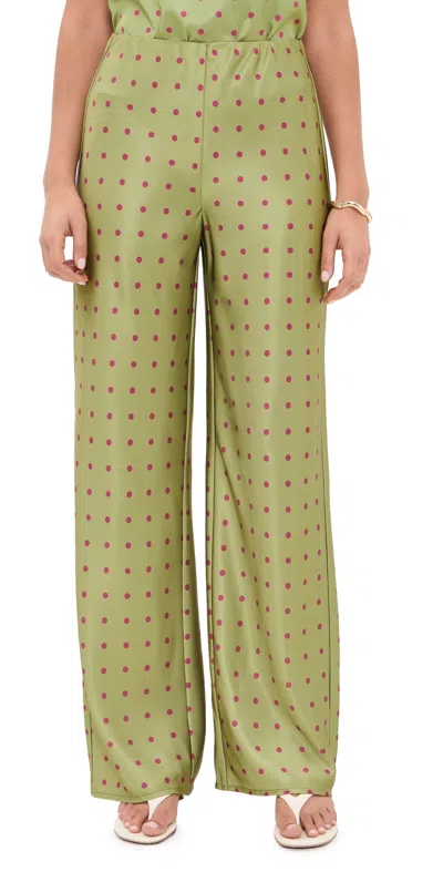 Madison The Label Giovanna Pants Olive W/ Burgundy Spot In Green