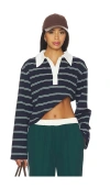 Madison The Label Ryland Rugby Top Green Stripe In Black