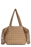Madison West Large Quilted Shoulder Bag In Beige