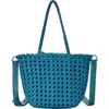 Madison West Open Weave Tote Bag With Zip Pouch In Turquoise