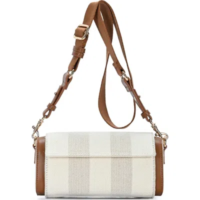 Madison West Stripe Canvas Mini Shoulder Bag In Tan