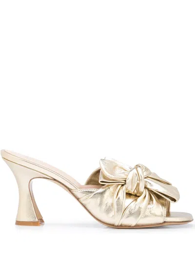 Madison.maison Knot-bow Sculpted Heel Mules In Gold