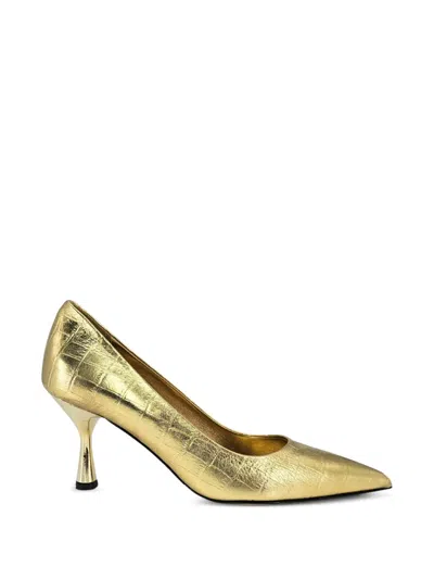 Madison.maison Annuccia Croc-effect Leather Pumps In Gold