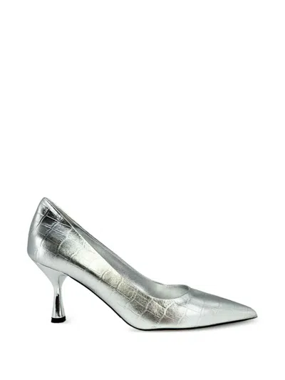 Madison.maison Annuccia Croc-effect Leather Pumps In Silver