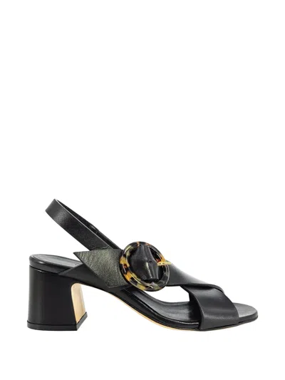 Madison.maison Buckle-detail Slingback Leather Heeled Sandals In Black