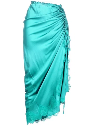 Madison.maison Lace-detail Ruched Maxi Dress In Blue